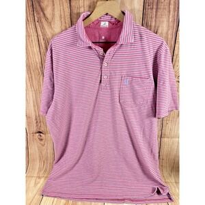 Johnnie-O Mens Polo Shirt Hangin' Out XL Pink Blue Striped Casual Short Sleeve